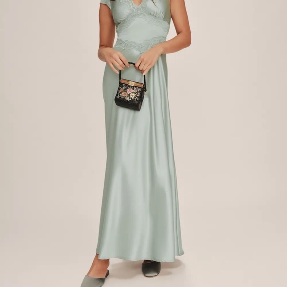 BRAND NEW Reformation Noem Satin Dress Green - Size 2 - Picture 3 of 4